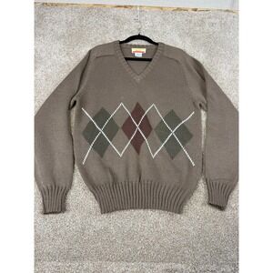 VTG Cotler Mens Vintage Argyle V-Neck Sweater Brown Acrylic Knit Large L 80s 90s